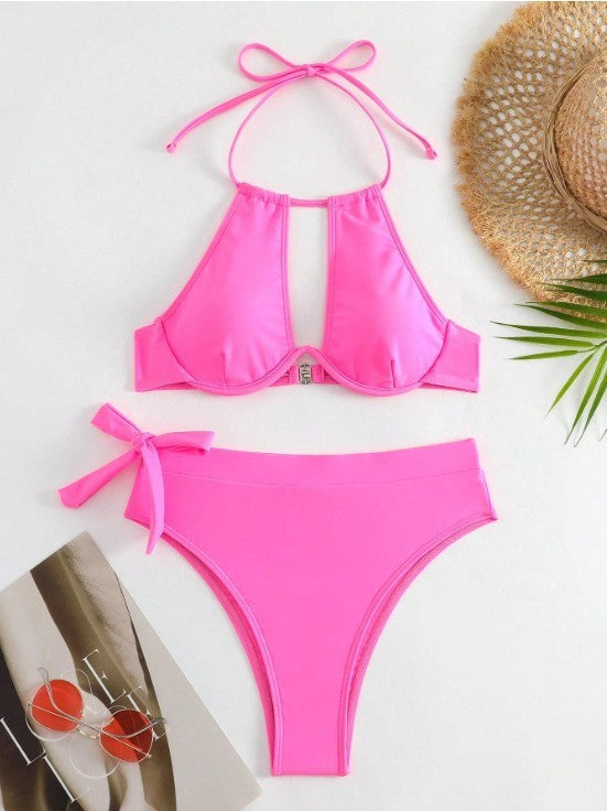 Damen Triangel-Bikini mit hohem Bund und modischem Knopfverschluss Drune