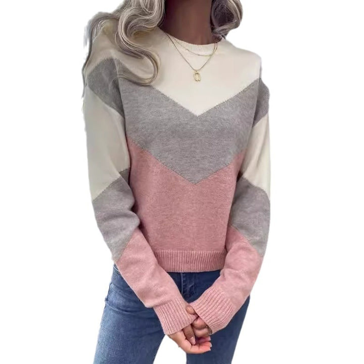 Damen Pullover mit stylischem V-Ausschnitt und geometrischem Muster Drune