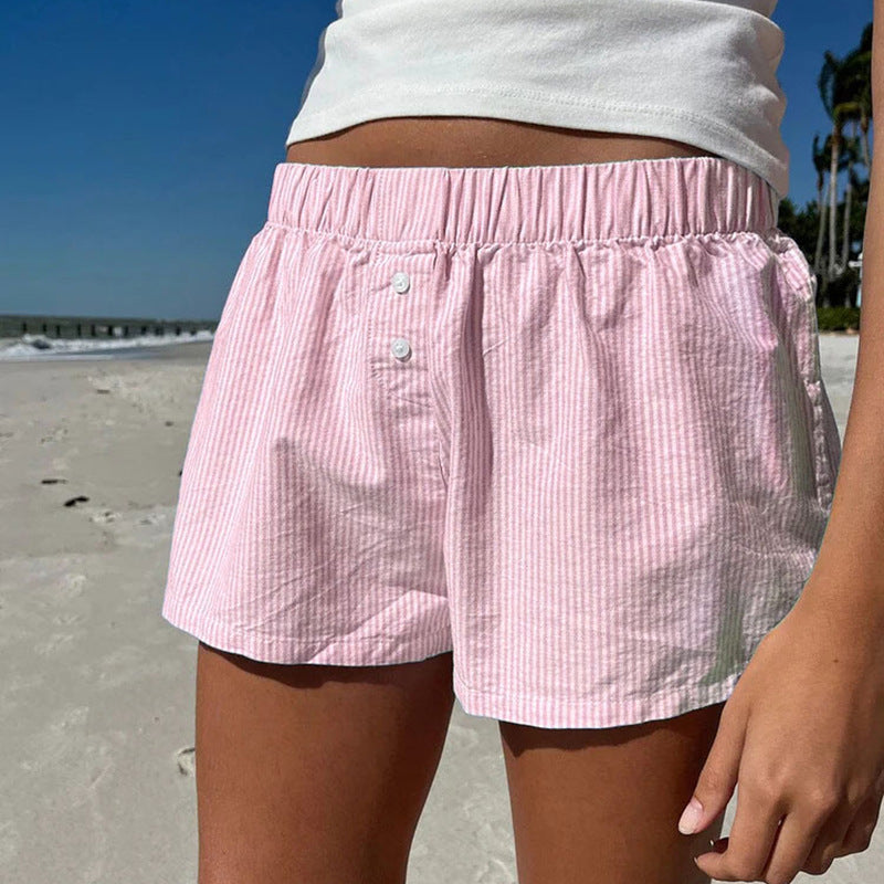Damen bequeme Baumwollshorts mit Knopfdetails Drune
