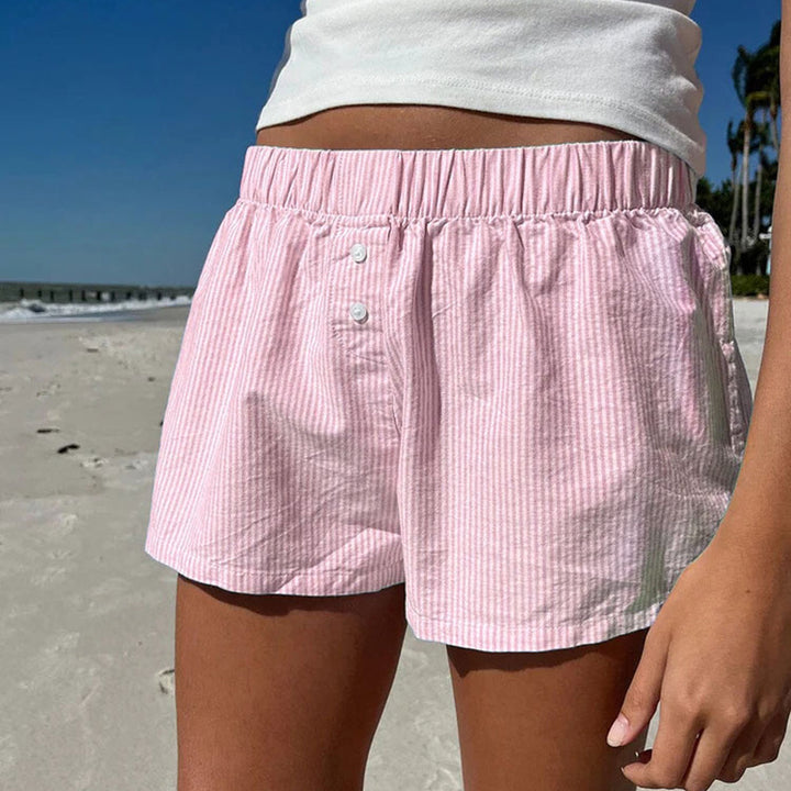 Damen bequeme Baumwollshorts mit Knopfdetails Drune