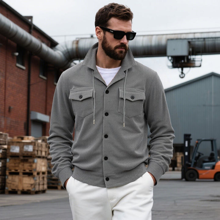 Herren nan gerippte Cord-Überhemdjacke mit Kapuze, Brustklappen und durchgehender Knopfleiste Drune