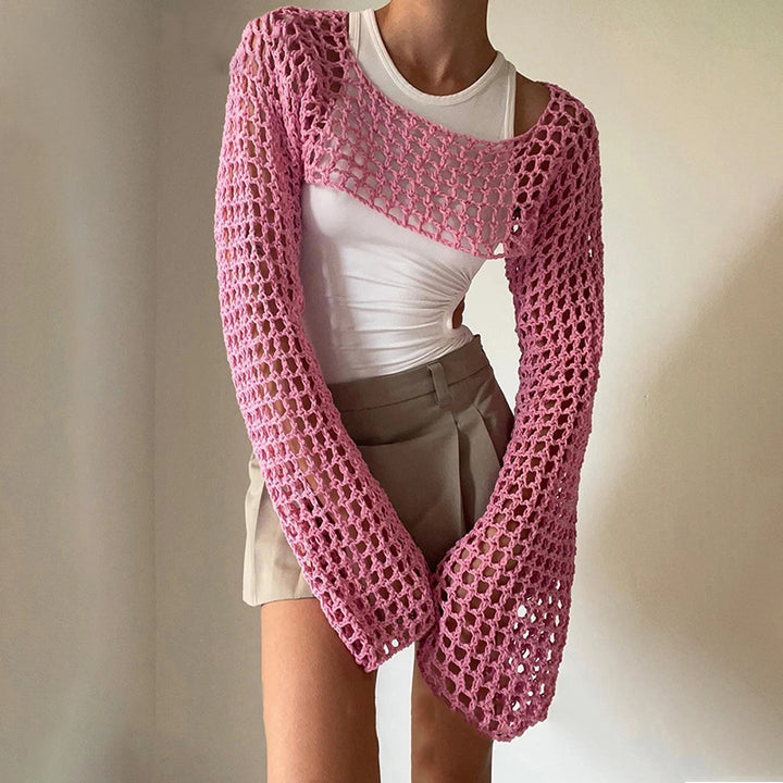 Damen gehäkeltes Langarm-Top mit Off-Shoulder-Design Drune