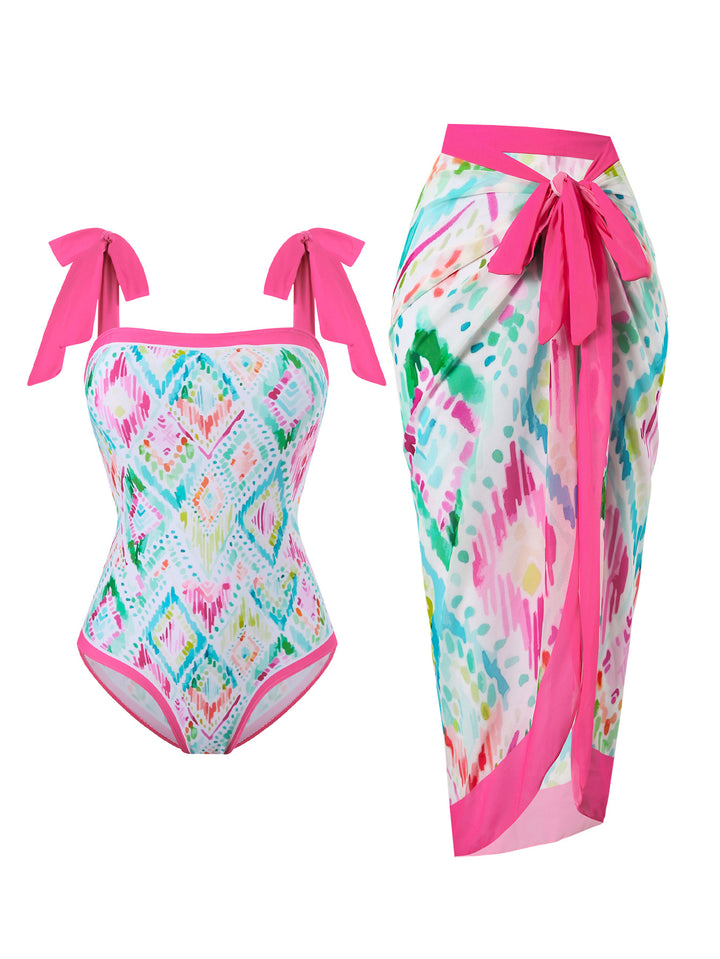 Damen Badeanzug mit floralem Design und transparentem Wickelrock Drune