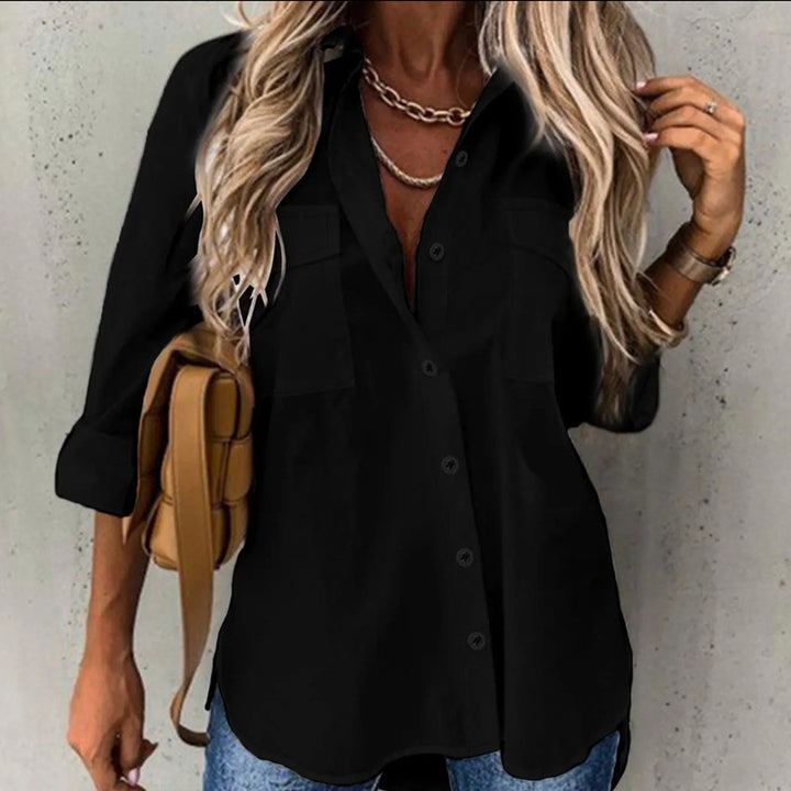 Damen lässige Hemdbluse mit Brusttaschen und modischem Schnitt Drune