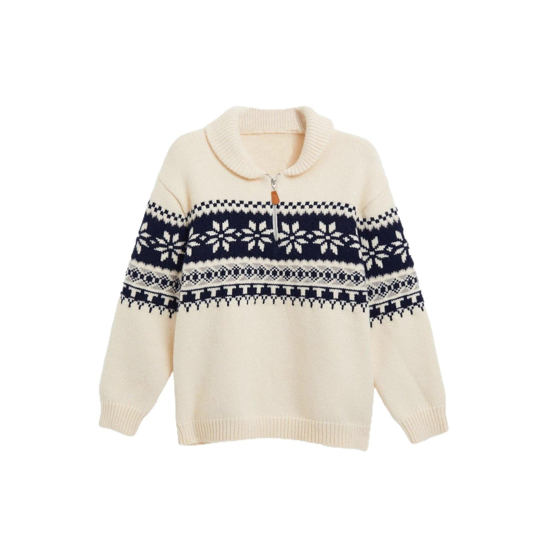 Damen gestrickter Pullover mit Halskragen und Modischem Norweger-Muster Drune