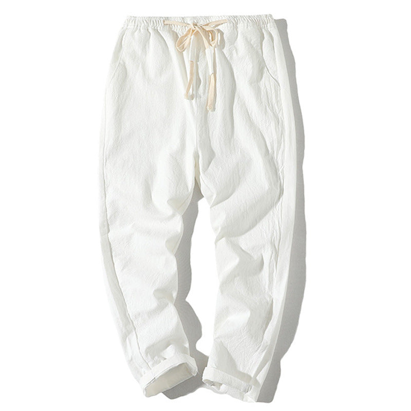Herren nan leichte Leinenhose mit elastischem Bund und Kordelzug, tapered Schnitt und aufrollbarem Saum Drune