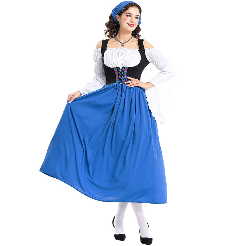 Damen nan Renaissance-Bauernkleid mit geschnürtem Mieder, schulterfreiem Carmen-Oberteil und weitem Rock Drune
