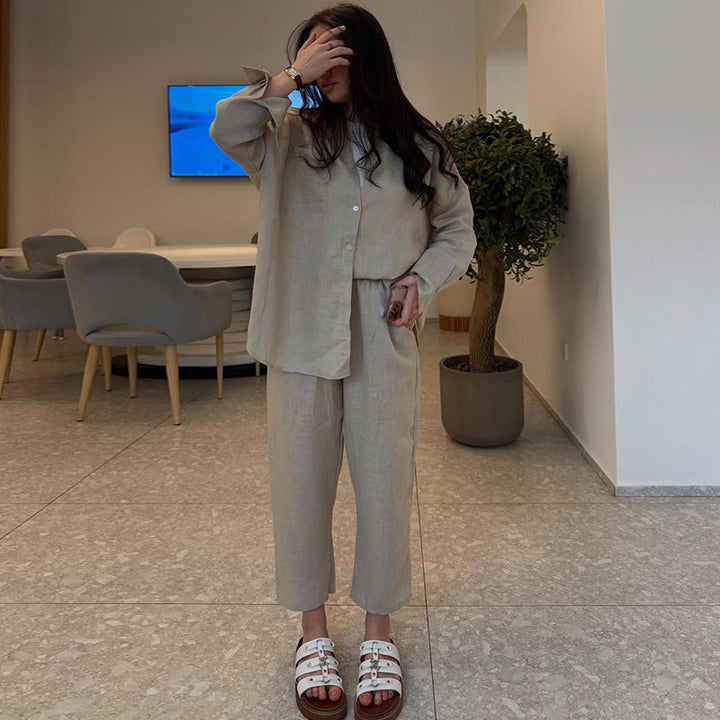 Damen leichte Leinenloungewear mit lockerer Passform Drune