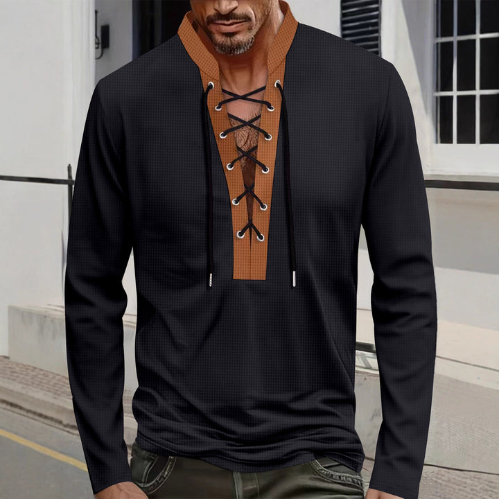 Herren modisches Langarmshirt mit einzigartigem Schnürdesign und ansprechendem Kragen Drune