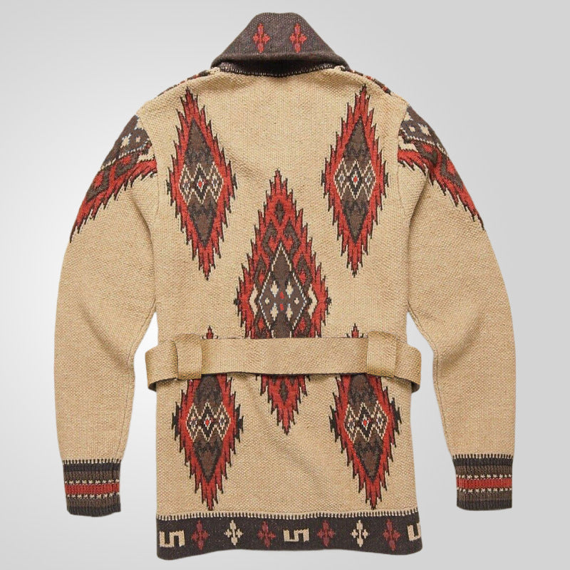 Damen Strickjacke mit kunstvollem Muster und exklusivem Gürtel Drune