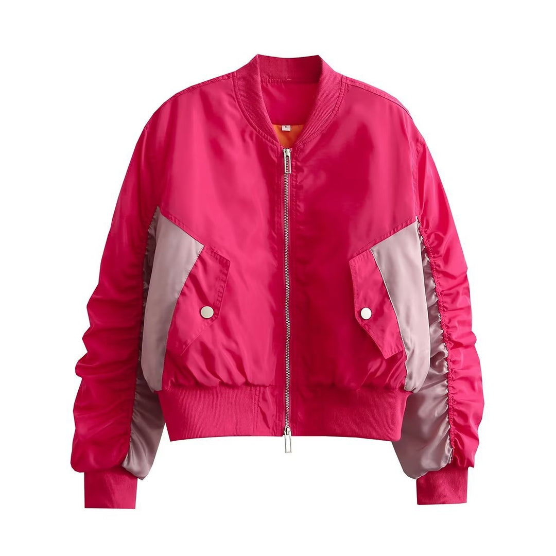 Damen modische Bomberjacke mit strukturiertem Design und praktischen Taschen Drune