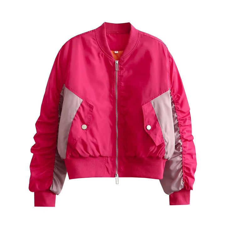 Damen modische Bomberjacke mit strukturiertem Design und praktischen Taschen Drune