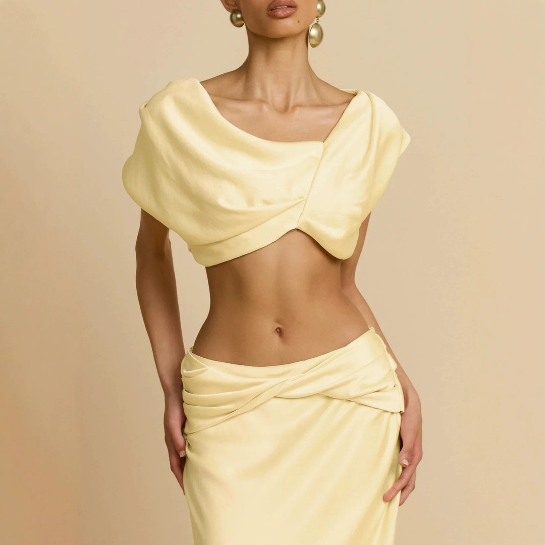 Damen Elegantes bodenlanges Kleid mit drapierten Details Drune