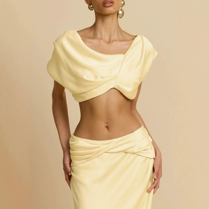 Damen Elegantes bodenlanges Kleid mit drapierten Details Drune