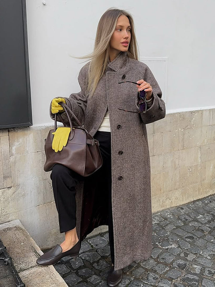 Damen lässiger Wollmantel mit modischem Schnitt und praktischen Taschen Drune