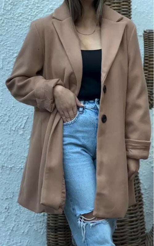 Damen eleganter Wollmantel mit schickem Reverskragen Drune