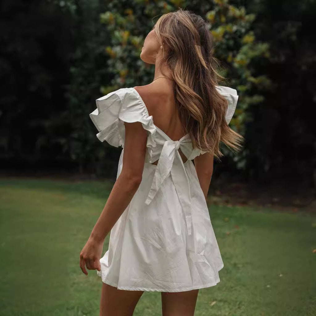 Damen luftiges Minikleid mit voluminösen Rüschen Drune