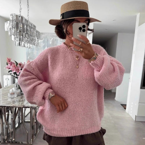 Damen luftiger Strickpullover mit voluminösen Ärmeln Drune