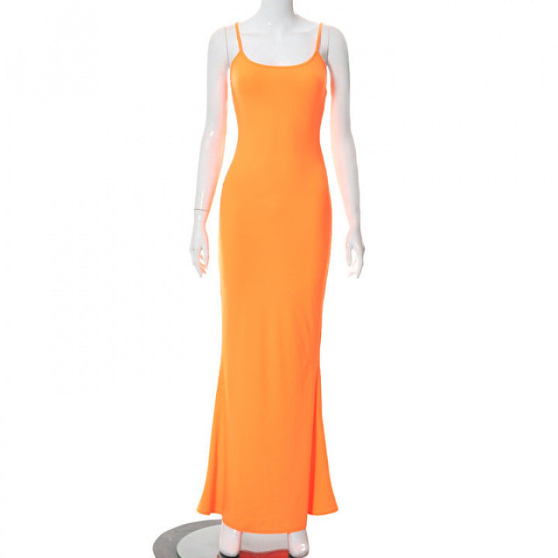 Damen Elegantes Maxikleid mit Spaghettiträgern und fließendem Schnitt Drune