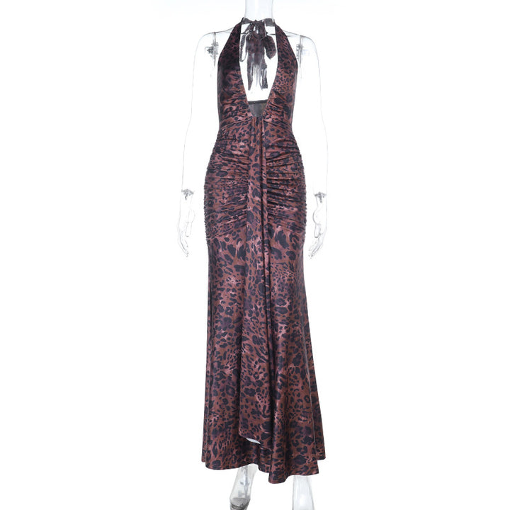 Damen glamouröses Langarm-Maxikleid mit tiefem V-Ausschnitt und Rüschendetails Drune