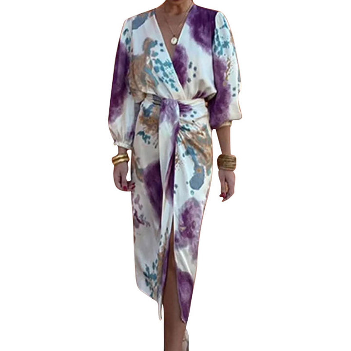 Damen Wickelkleid mit kunstvollem Farbdesign und seitlichem Schlitz Drune