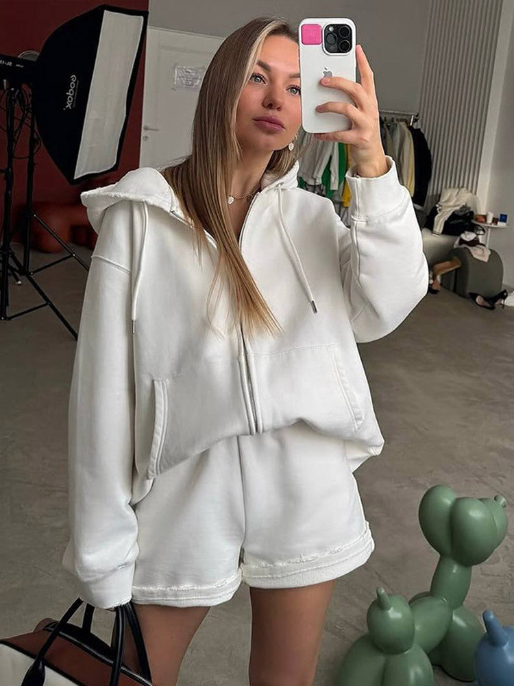 Damen bequeme Sweatshorts mit Oversized Hoodie Drune