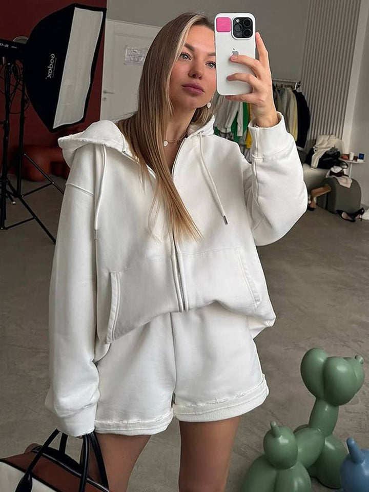 Damen bequeme Sweatshorts mit Oversized Hoodie Drune
