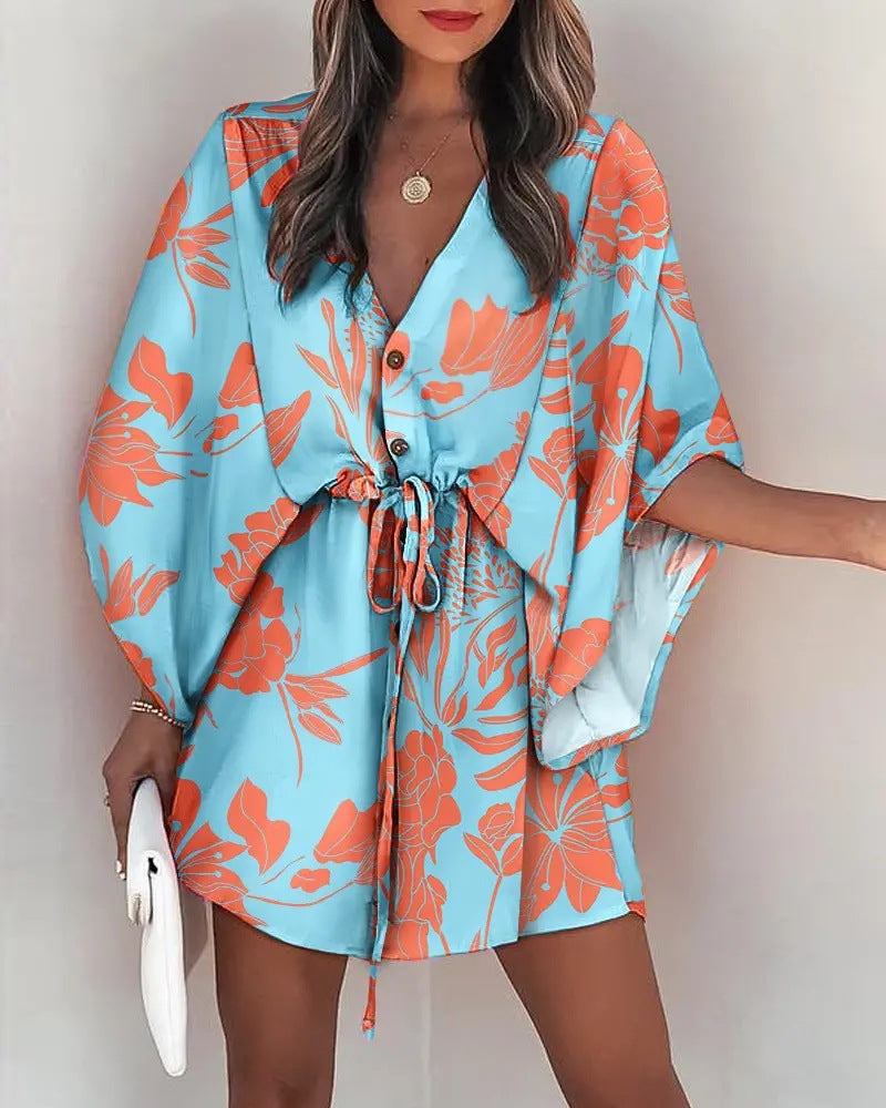 Damen angehendes Strandkleid mit eleganter Taillenbindung und einzigartigem Muster Drune