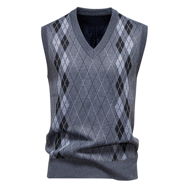 Herren nan elegante Rautenmuster-Strickweste mit V-Ausschnitt und leichtem Baumwollmix Drune