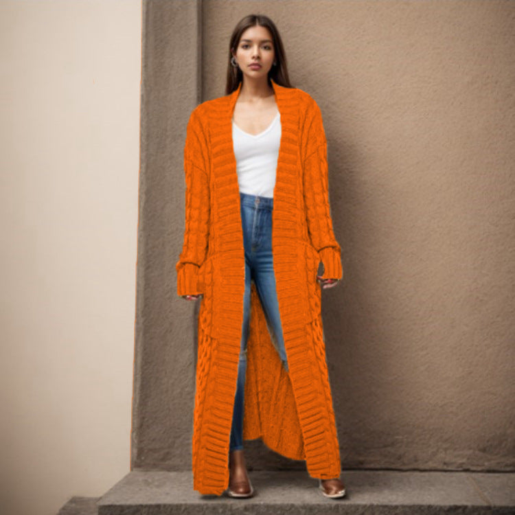 Damen langen Strickcardigan mit hochwertigem Zopfmuster Drune