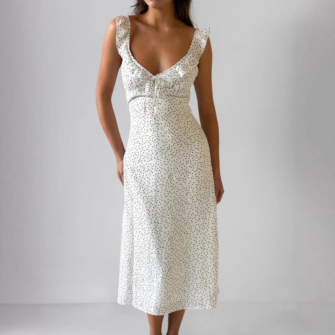 Damen Midikleid mit verspielt fließendem Rock und Rüschendetails Drune