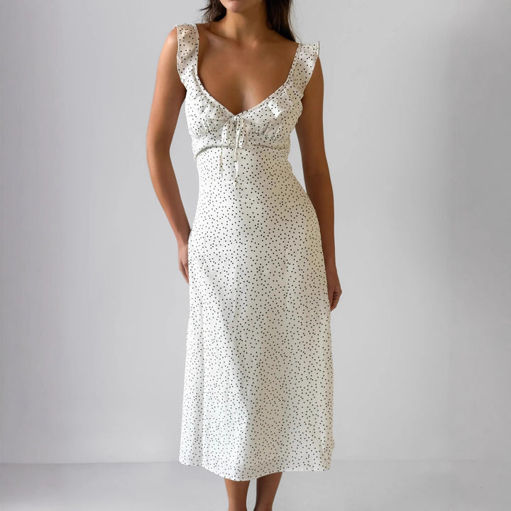 Damen Midikleid mit verspielt fließendem Rock und Rüschendetails Drune