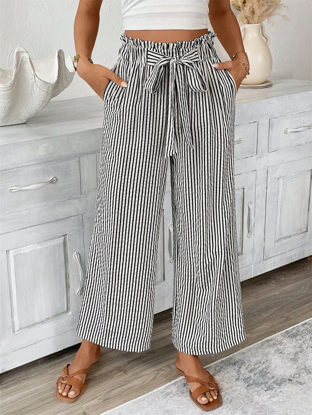 Damen lässige gestreifte Sommerhose Drune