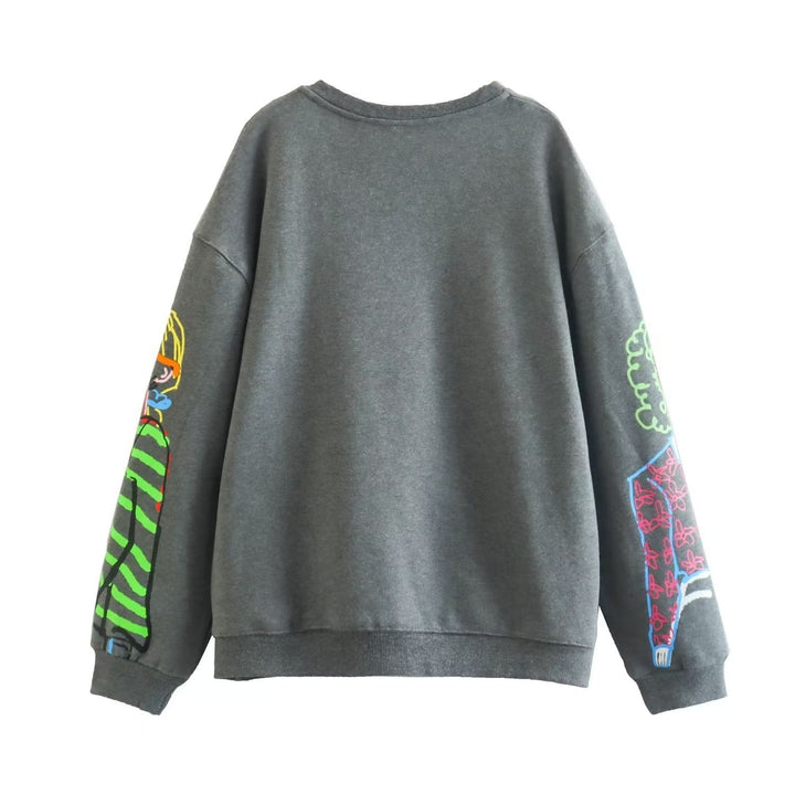 Damen trendiger Sweatshirt mit grafischen Designs Drune