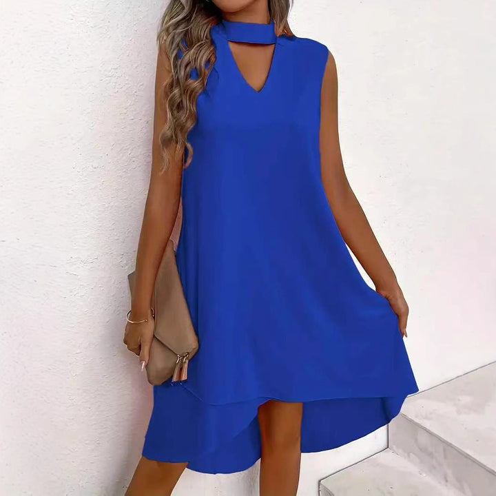 Damen asymmetrisches A-Linien Kleid mit schickem Schlüssellochausschnitt und fließendem Schnitt Drune