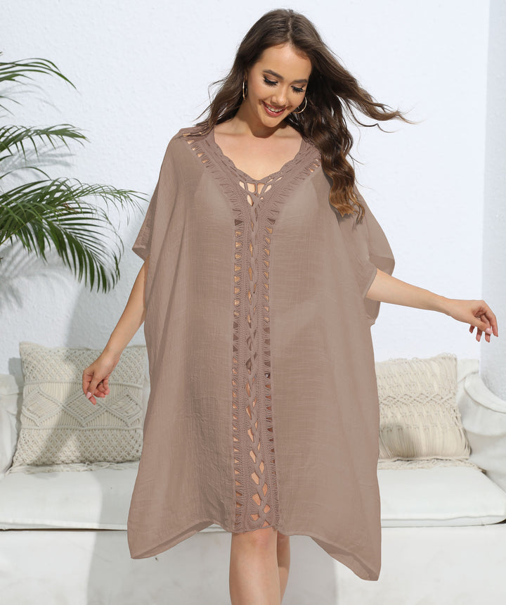 Damen luftiger Kaftan mit filigranem Häkelmuster Drune