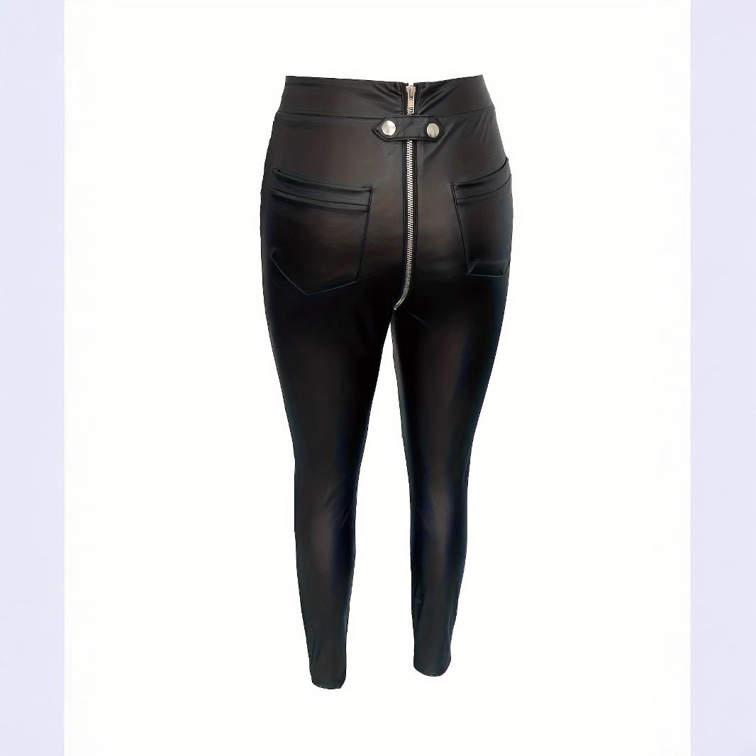 Damen Modische Kunstlederleggings mit Reißverschluss und Taillierung Drune