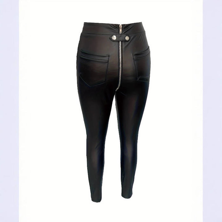 Damen Modische Kunstlederleggings mit Reißverschluss und Taillierung Drune