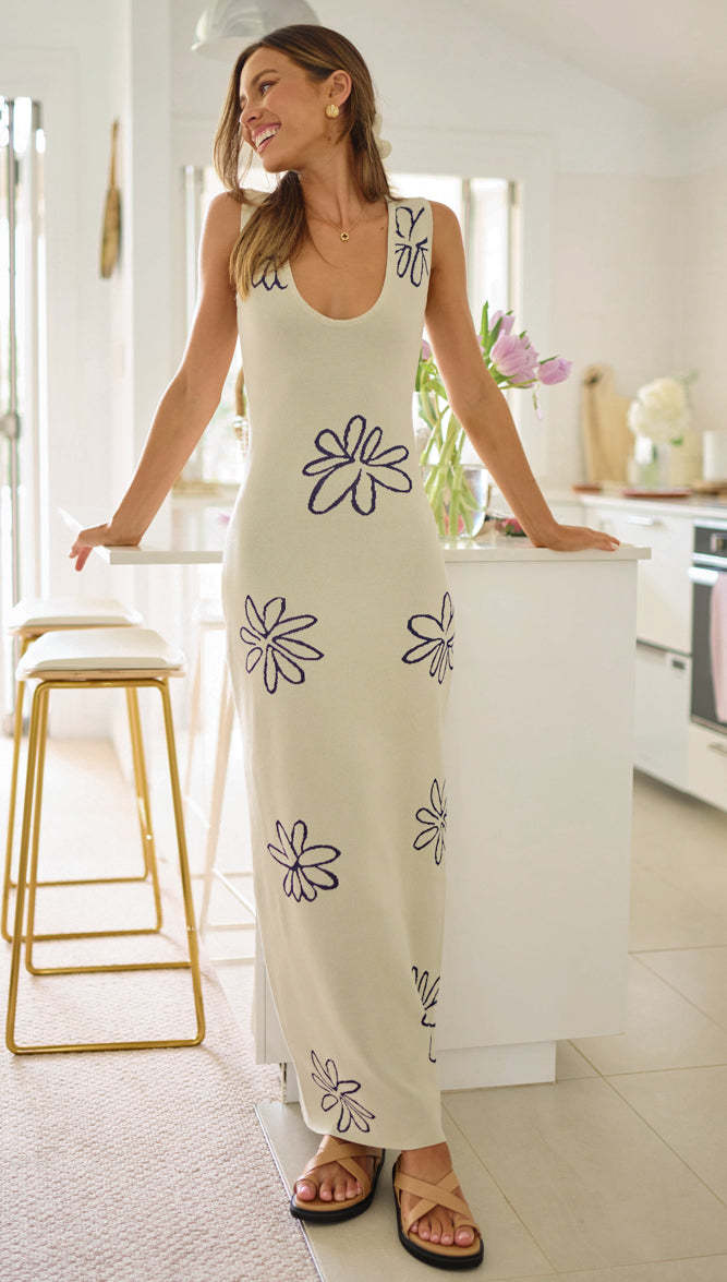 Damen figurbetontes Maxikleid mit floralem Muster und tiefem V-Ausschnitt Drune