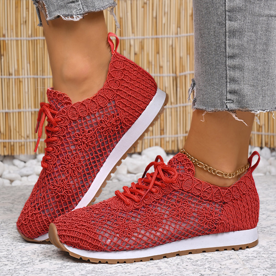 Damen nan atmungsaktive Strick-Run-Sneaker mit gehäkeltem Obermaterial, gepolstertem Komfortfußbett und rutschfester Gummilaufsohle Drune
