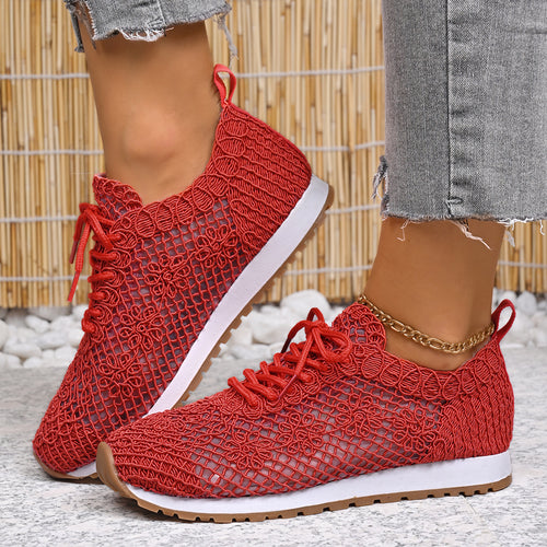 Damen nan atmungsaktive Strick-Run-Sneaker mit gehäkeltem Obermaterial, gepolstertem Komfortfußbett und rutschfester Gummilaufsohle Drune