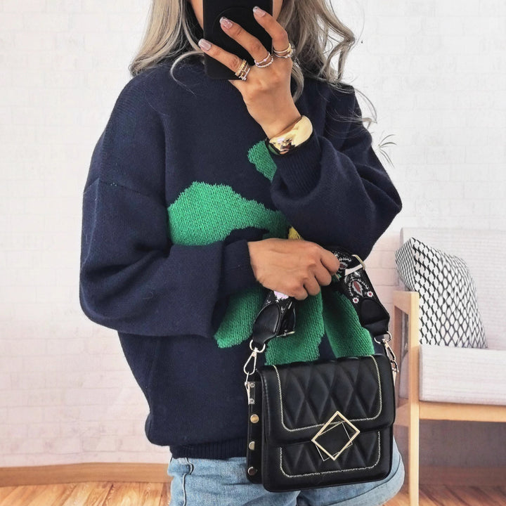 Damen Pullover mit auffälligem Blütenmotiv und lockerer Passform Drune