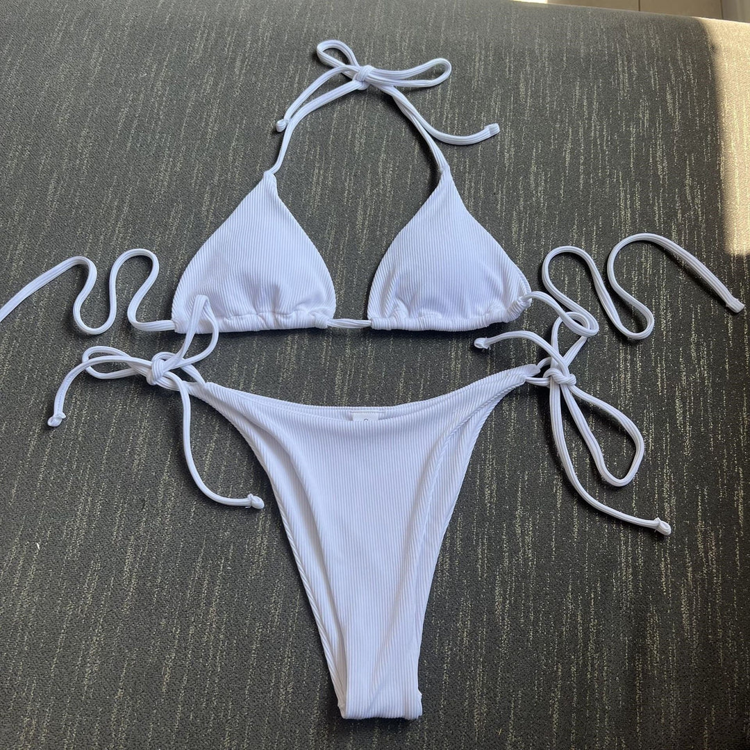 Damen Triangel-Bikini mit verstellbaren Bindebändern und feinem Rippendesign Drune