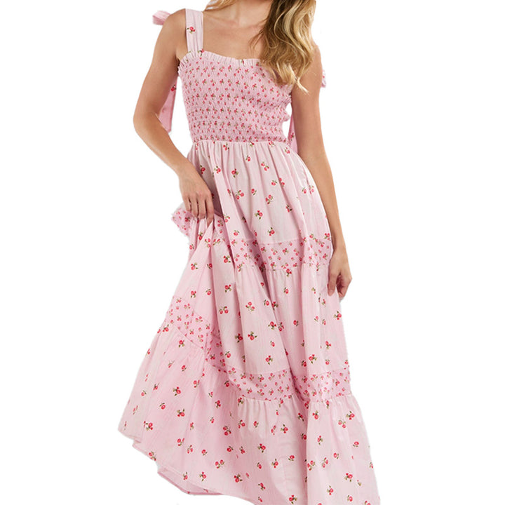 Damen Maxikleid mit romantischem Smocking-Oberteil und floralem Design Drune