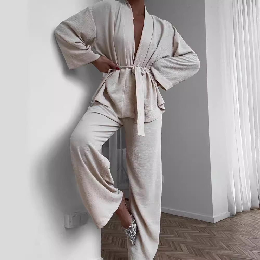 Damen lässiges Kimono-Set mit weitem Schnitt und elastischem Bund Drune