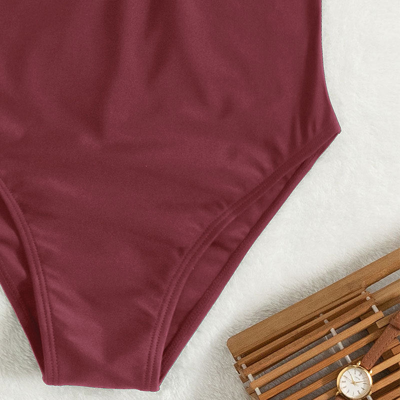 Damen Einteiler Badeanzug mit elegantem Bustier-Schnitt und kurzen Ärmeln Drune