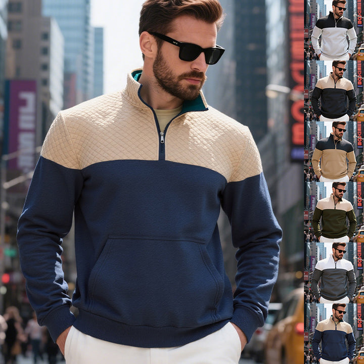 Herren nan gesteppter Halbzip Sweater mit Kängurutasche und Stehkragen Drune