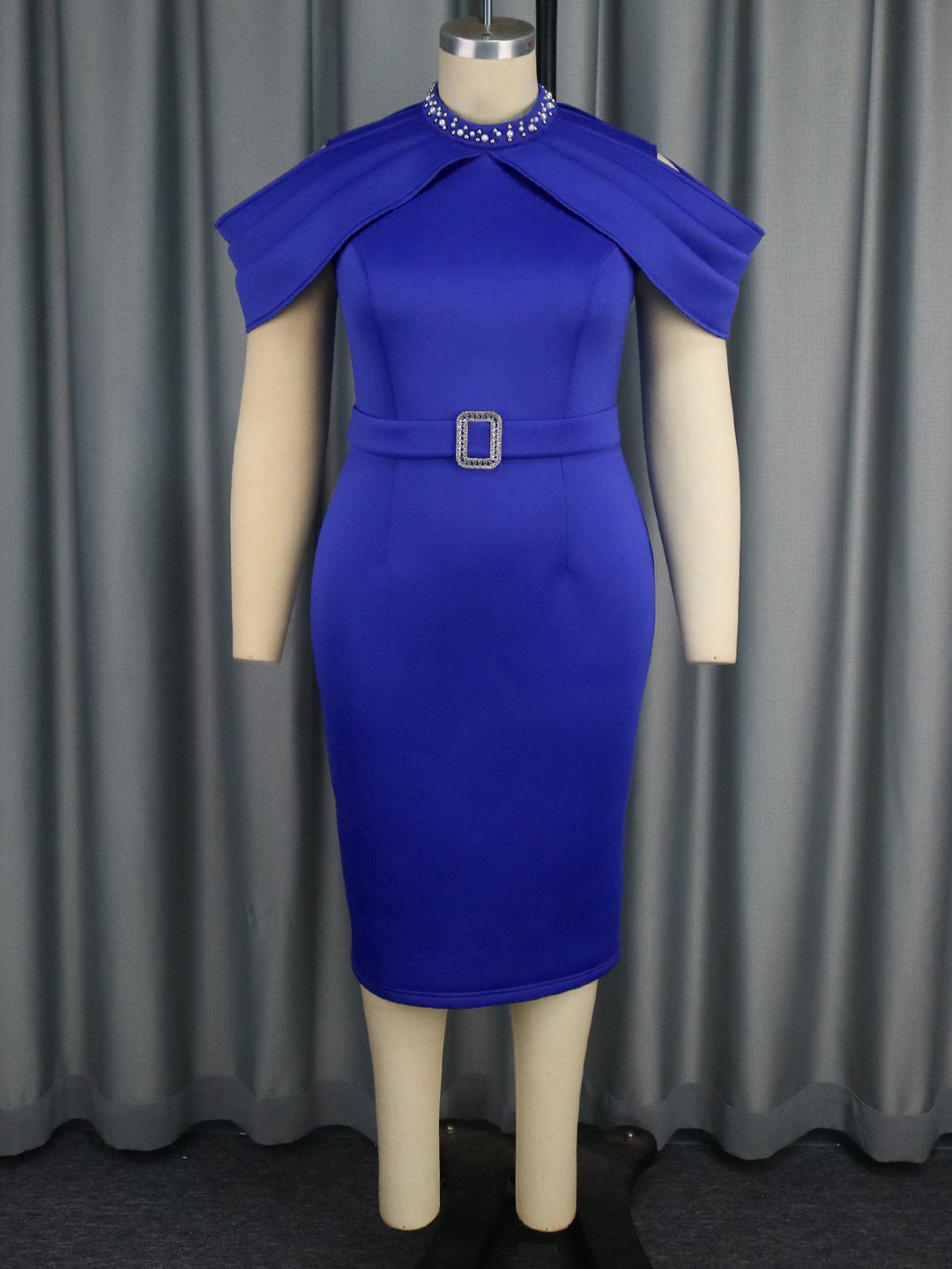 Damen Figurbetontes Kleid mit luxuriösem Capes-Ausschnitt Drune