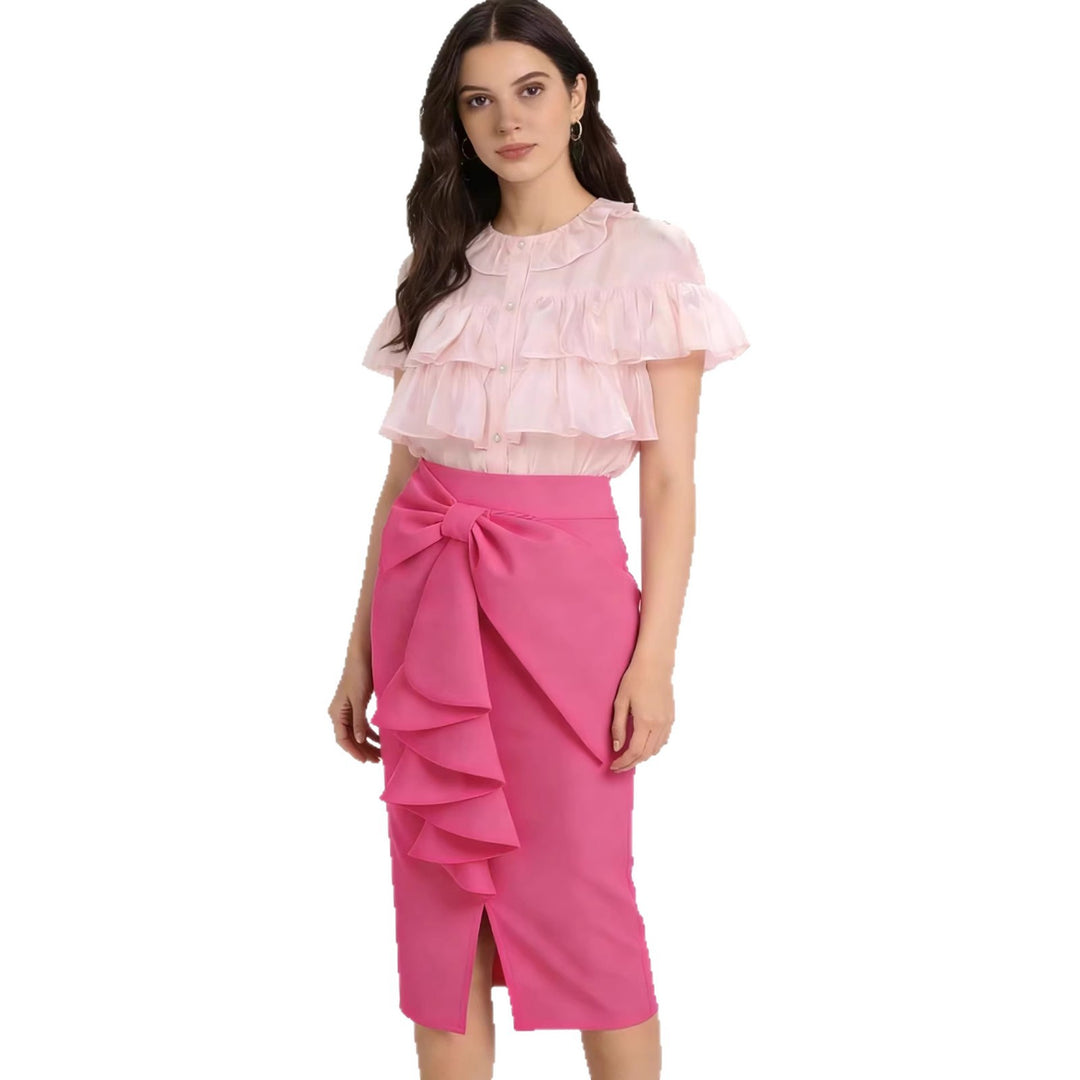 Damen Figurbetonter Midi-Rock mit elegantem Schleifendetail Drune