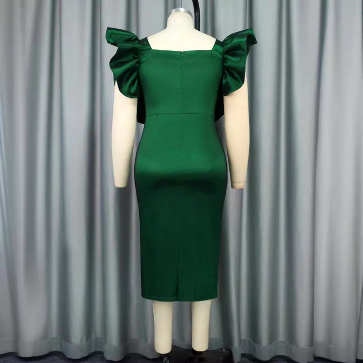 Damen Elegantes Midikleid mit voluminösen Puffärmeln Drune
